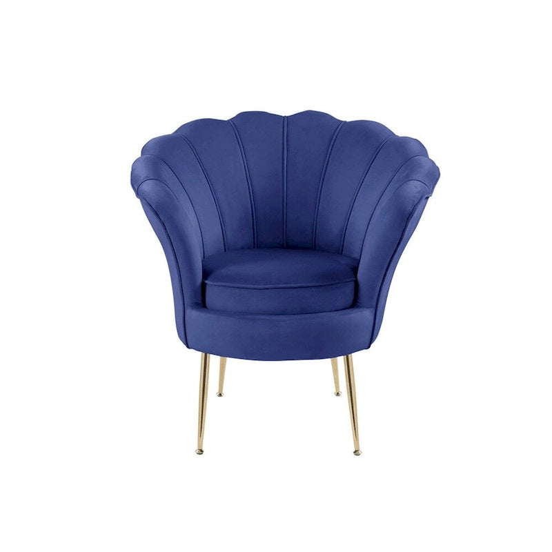 Fauteuil crapaud en velours avec dossier festonné et pieds en métal