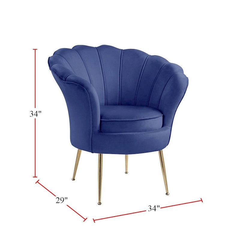 Fauteuil crapaud en velours avec dossier festonné et pieds en métal