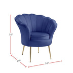 Fauteuil crapaud en velours avec dossier festonné et pieds en métal