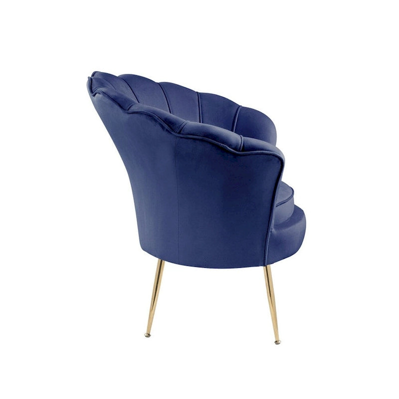 Fauteuil crapaud en velours avec dossier festonné et pieds en métal