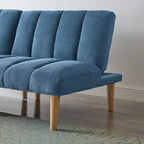 Canapé-lit convertible en velours côtelé, pieds en bois (Couleur : bleu)