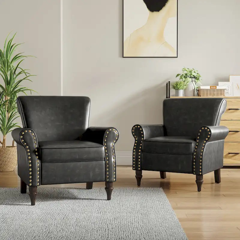 Fauteuil d'appoint en similicuir avec clous décoratifs