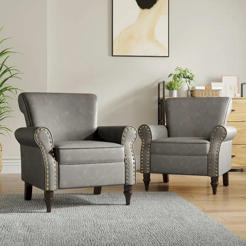 Fauteuil d'appoint en similicuir avec clous décoratifs
