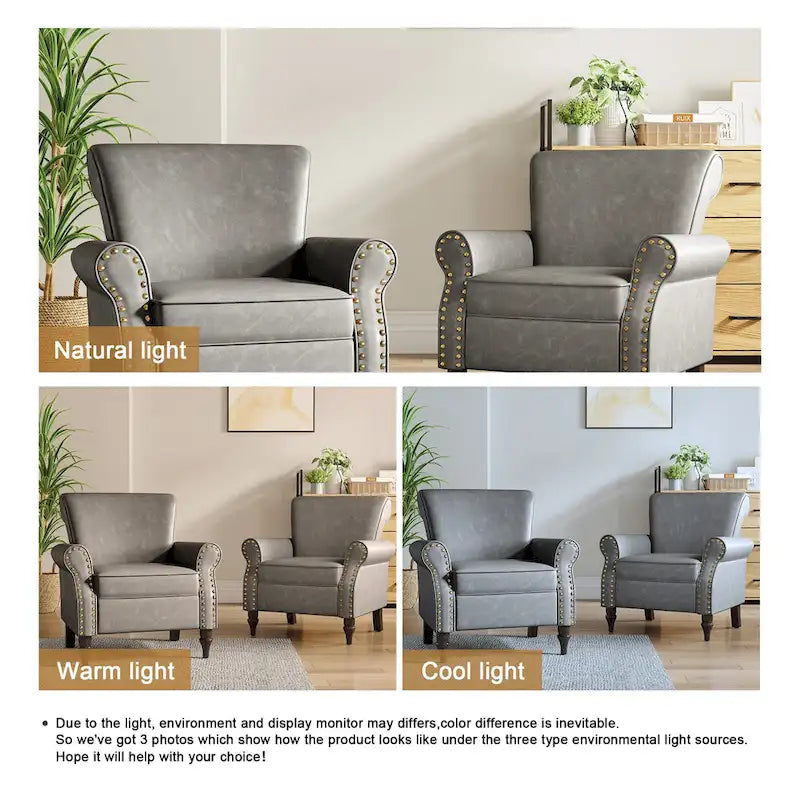 Fauteuil d'appoint en similicuir avec clous décoratifs