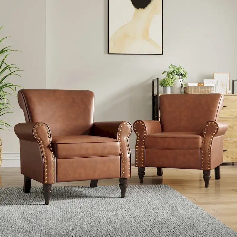 Fauteuil d'appoint en similicuir avec clous décoratifs