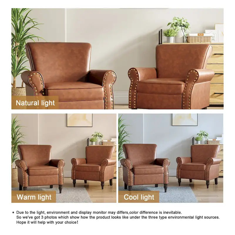 Fauteuil d'appoint en similicuir avec clous décoratifs