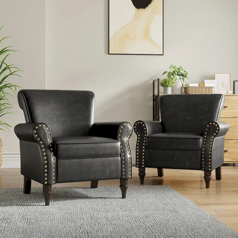 Fauteuil d'appoint en similicuir avec clous décoratifs