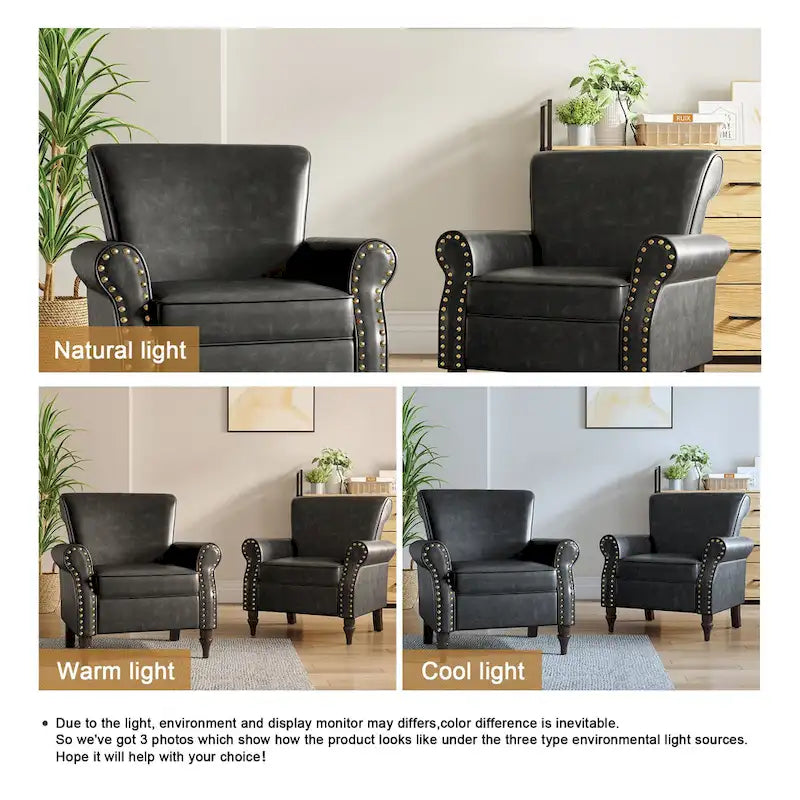 Fauteuil d'appoint en similicuir avec clous décoratifs