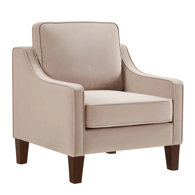 Fauteuil, canapé simple de salon avec pieds en bois, fauteuil d'appoint en velours rembourré