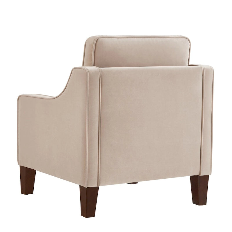 Fauteuil, canapé simple de salon avec pieds en bois, fauteuil d'appoint en velours rembourré