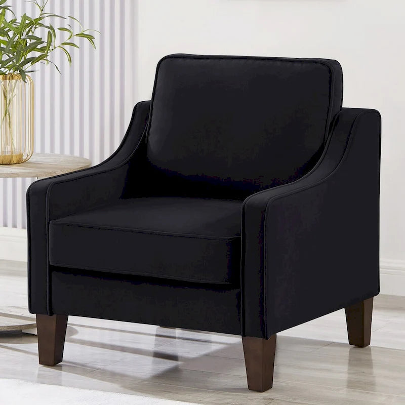 Fauteuil, canapé simple de salon avec pieds en bois, fauteuil d'appoint en velours rembourré