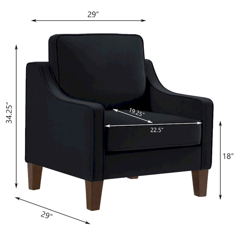 Fauteuil, canapé simple de salon avec pieds en bois, fauteuil d'appoint en velours rembourré