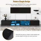 Meuble TV LED pour téléviseurs jusqu'à 105 pouces, Console multimédia avec portes en verre trempé, Meuble de divertissement avec 2 tiroirs et placards