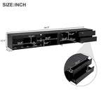 Meuble TV LED pour téléviseurs jusqu'à 105 pouces, Console multimédia avec portes en verre trempé, Meuble de divertissement avec 2 tiroirs et placards