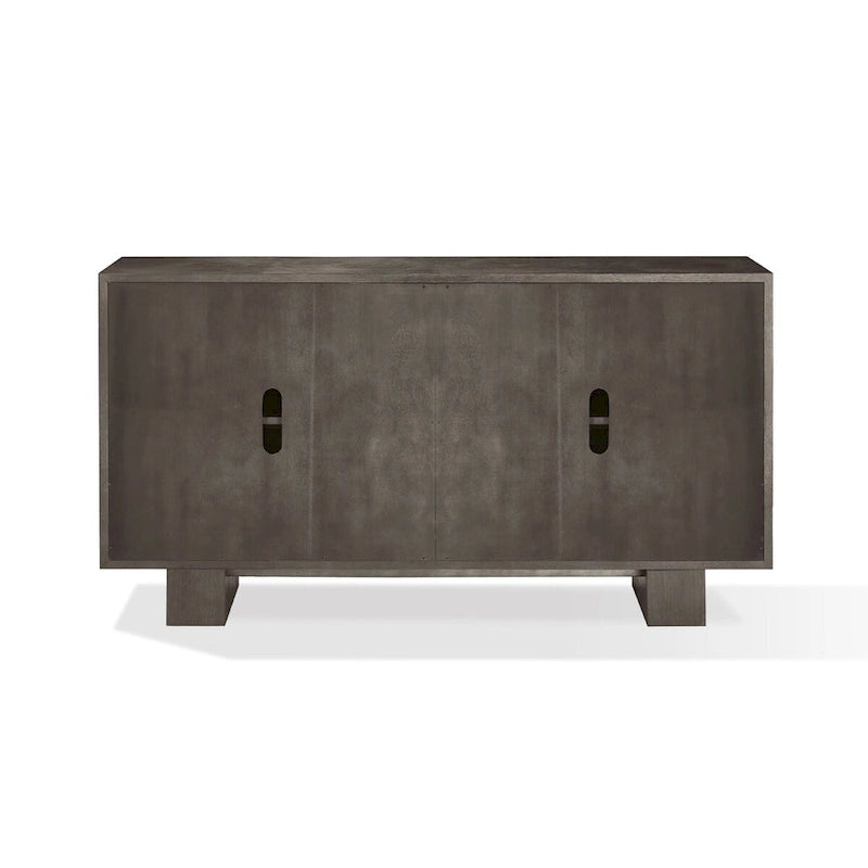 Bahut de 68 pouces Mod, bois d'hévéa, détails grain, gris cendré