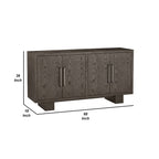 Bahut de 68 pouces Mod, bois d'hévéa, détails grain, gris cendré