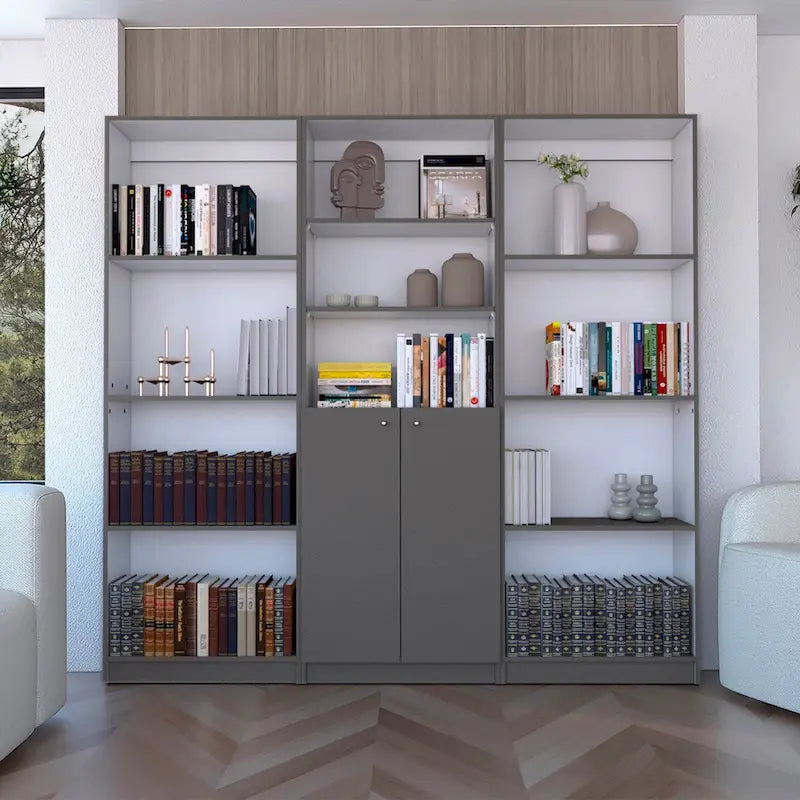 Bibliothèque à 5 étagères et armoire de 74 po de largeur