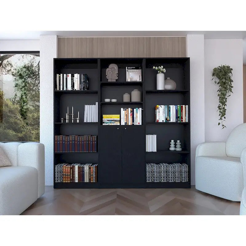 Bibliothèque à 5 étagères et armoire de 74 po de largeur