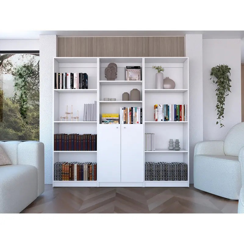 Bibliothèque à 5 étagères et armoire de 74 po de largeur