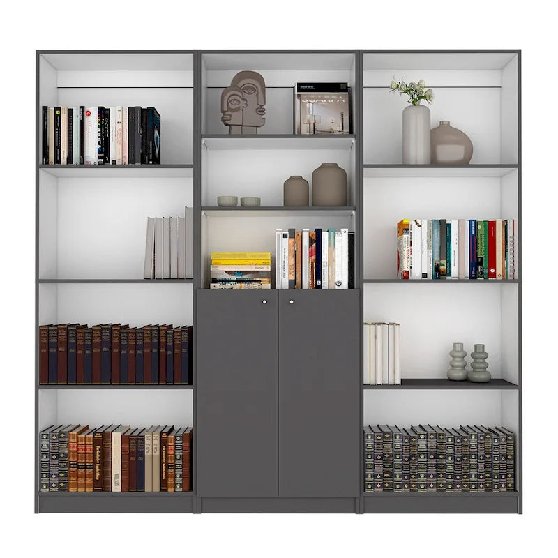 Bibliothèque à 5 étagères et armoire de 74 po de largeur