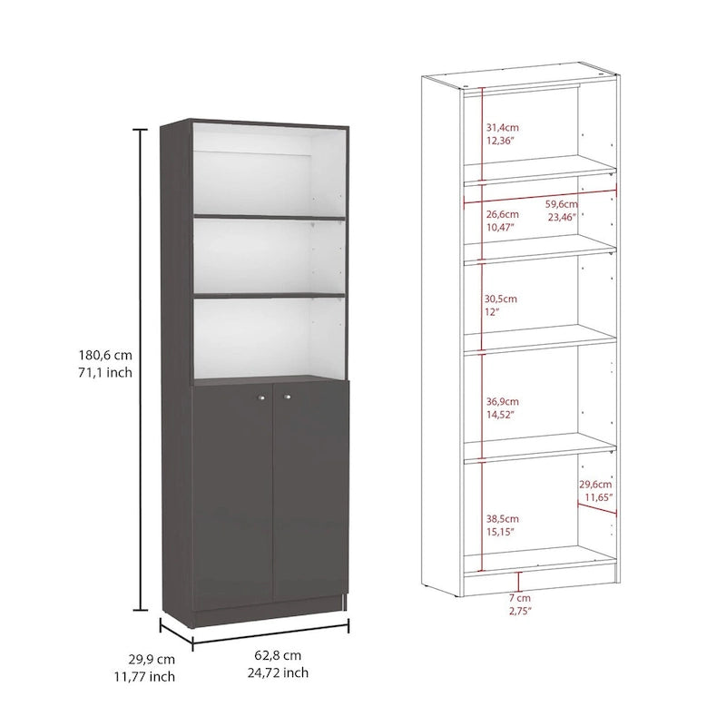 Bibliothèque à 5 étagères et armoire de 74 po de largeur