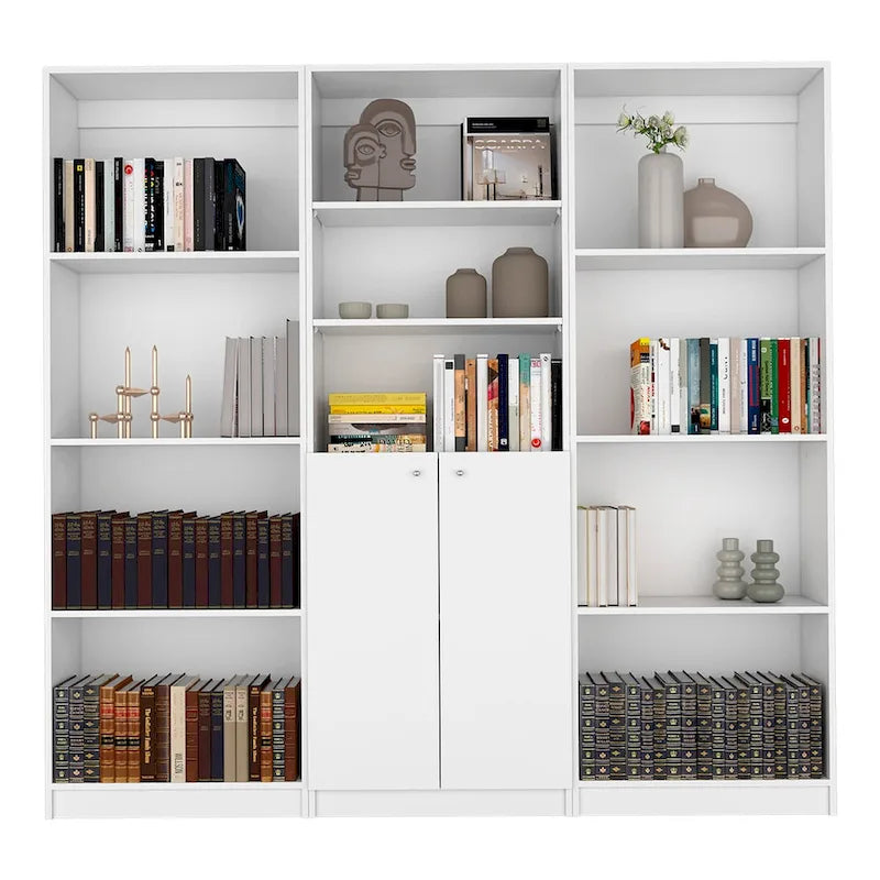 Bibliothèque à 5 étagères et armoire de 74 po de largeur
