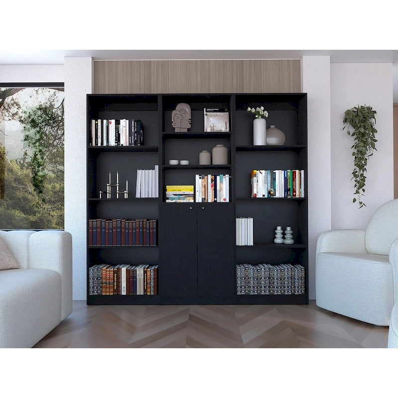 Bibliothèque à 5 étagères et armoire de 74 po de largeur