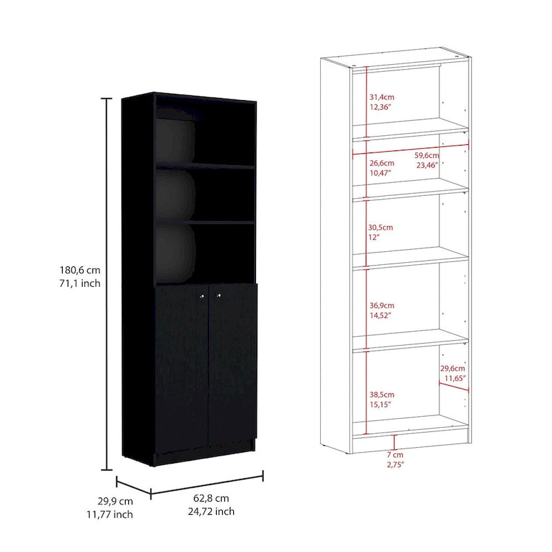 Bibliothèque à 5 étagères et armoire de 74 po de largeur