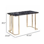 Bureau Jenny 47 pouces, prise de courant USB, pieds en métal doré, marbre noir imitation